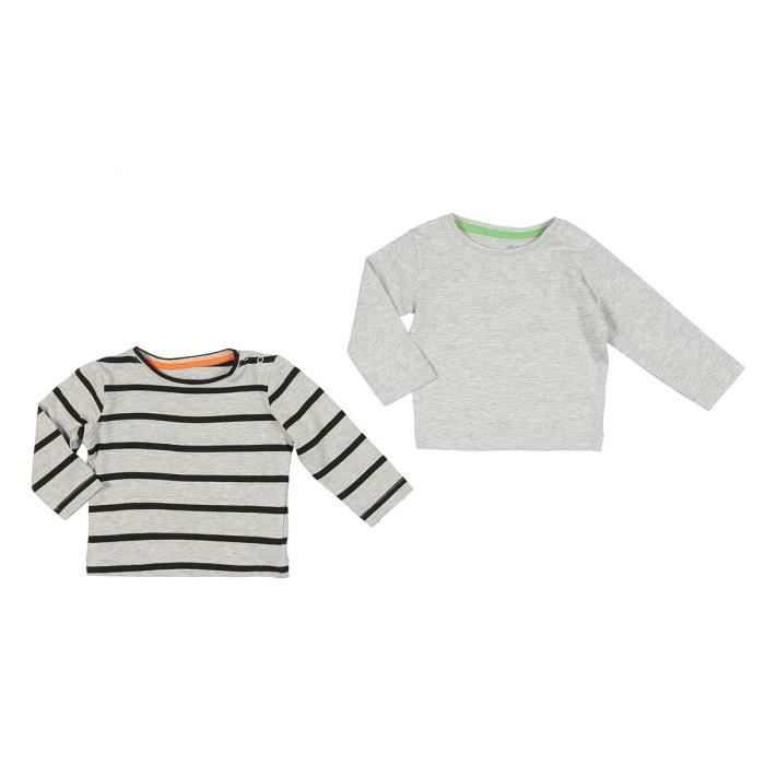 BÉBÉ RêVE Lot de 2 T-shirts Jersey Gris, marron et noir Bébé mixte