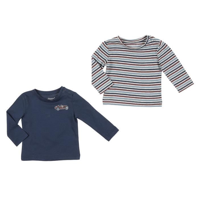 BÉBÉ RêVE Lot de 2 T-shirts Jersey Bleu, gris et marron Bébé mixte