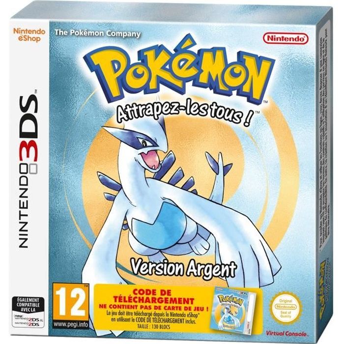 Pokémon Version Argent Jeu 3DS - Code de téléchargement dans la boite