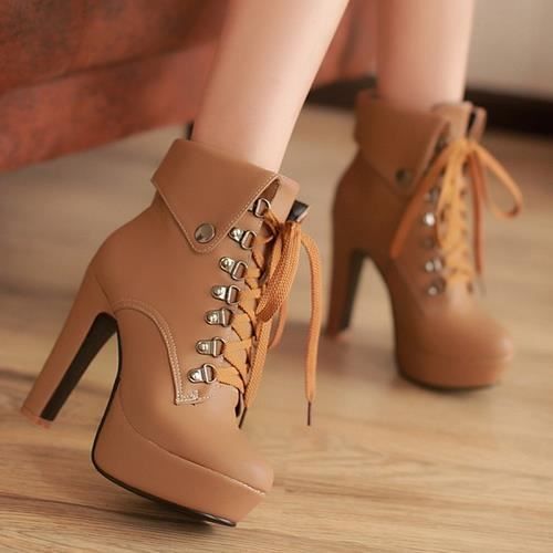 femmes Bottines à lacets talons Platform Pump bottes à hauts talons