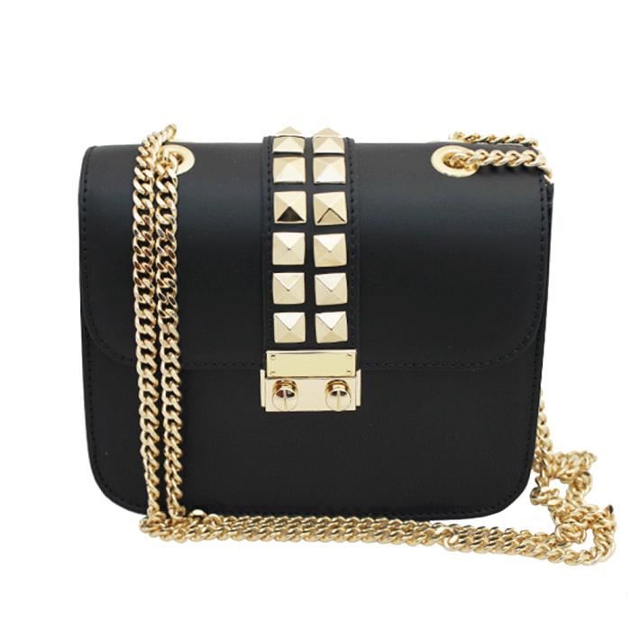 Petit sac clous et chaîne bandoulière en cuir noir - Achat ...
