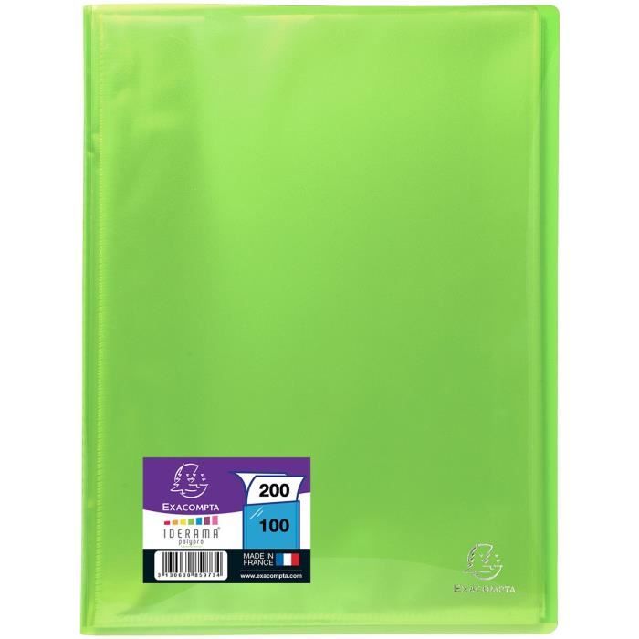 EXACOMPTA - Protège documents soudé - 21 x 29,7 - 200 vues - Pochettes crital lisses - Vert anis