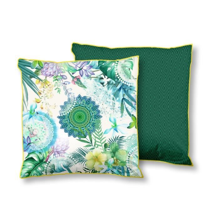 HIP Coussin déco imprimé Viridi - 48x48 cm - Blanc et vert foncé