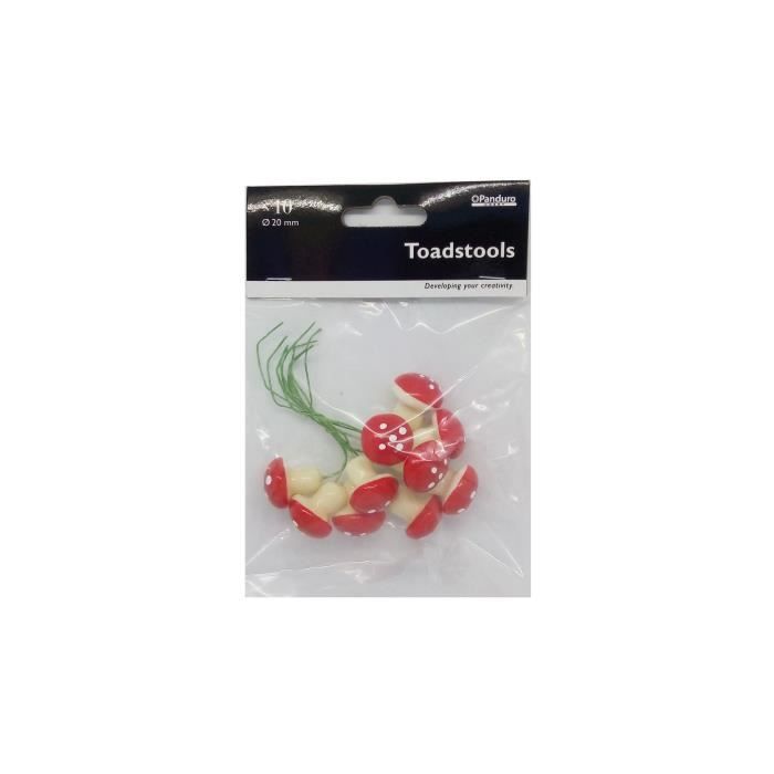 PANDURO Mini champignons - Ø20 mm - Montés sur tige métallique - Pour la décoration - Rouge - 10 pc