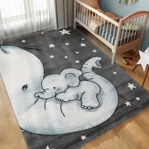 TAPIS Tapis de chambre d´enfant éléphant et etoiles Gris