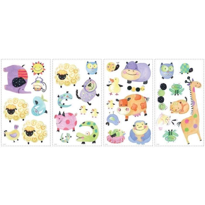 ROOMMATES Lot de 33 stickers POLKA ANIMAUX A POIS repositionnables 4 feuilles de 10,1cm x 44,1cm