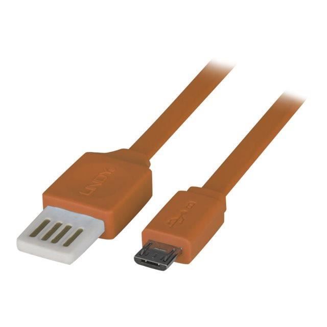 LINDY Câble plat USB 2.0 Easy Fit - Type A vers Micro-B - 2m - Orange