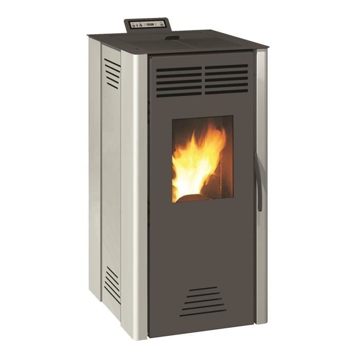 INVICTA Serino 7 - Poêle à granulés modulable de 3,1 à 7 kW - Acier - Rendement : 90 % - Autonomie : 8-21h - Flamme verte 6* - Gris
