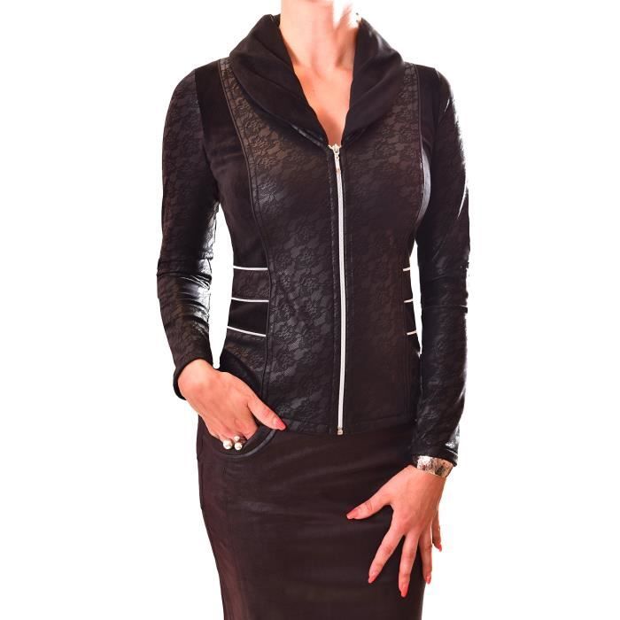 Veste Pour Aspect Blazer Manches Top Cuir Stretchy Femmes Up Zip Tq7Hq