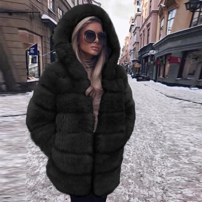 En Automne Manteau Fourrure Mode Capuchon À Femmes Luxe Hiver Fausse AqaRwxtPB