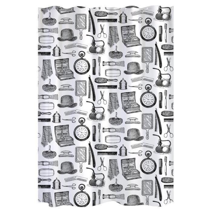 GELCO DESIGN Rideau de douche - 180x200 cm - Motif barbier - Blanc et noir