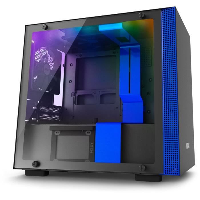 NZXT Boîtier PC Smart H200i - Mini-ITX - Smart Device - Panneau en verre trempé - Noir et bleu