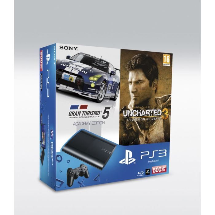 PS3 SLIM 500GO+ GT5 ACADEMY GOTY+ UNCHARTED 3 GOTY   Achat / Vente