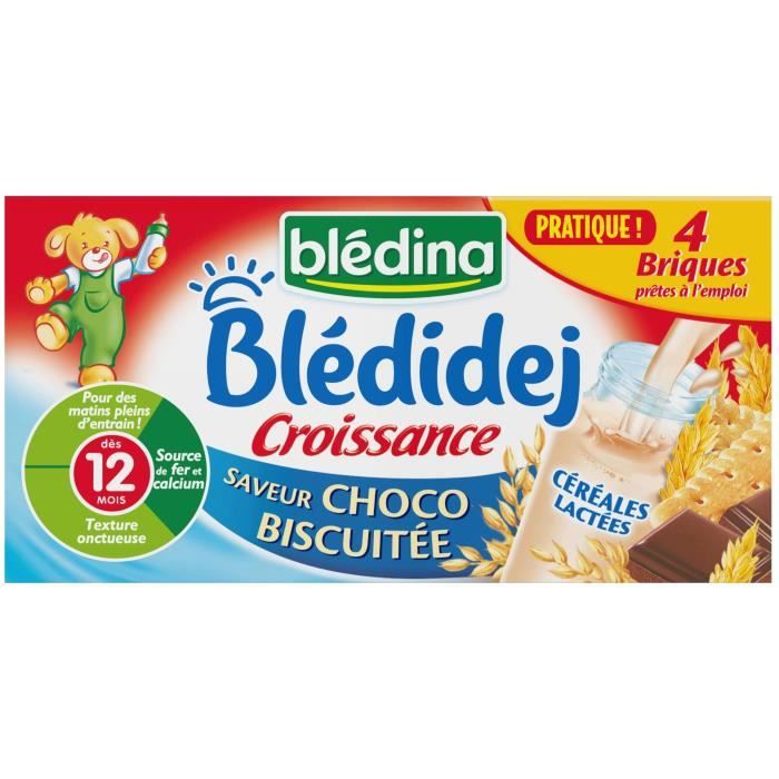 BLEDINA Bledidej Croissance Lait et Cereales Choco Biscuite 4x250 ml Des 12 mois