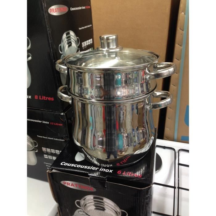 Couscoussier Tous Feux 12L Avec Couvercle En Verre - Cuisson Vapeur Et Mijotée - Compatible Induction - 6