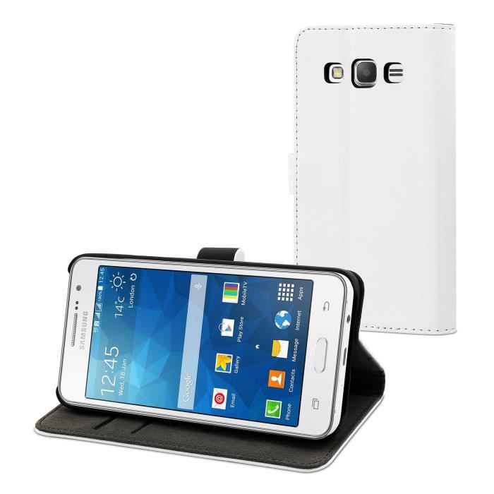 MUVIT Slim Folio Etui - Blanc - Pour Samsung Galaxy Grand Prime