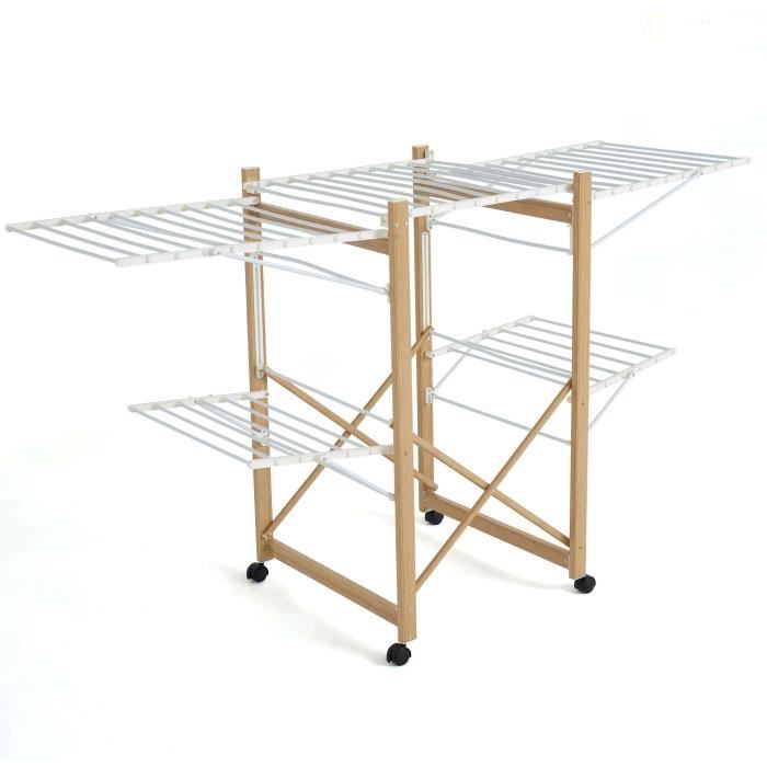 KITCHEN MOVE Sechoir à linge USHUAIA modulable multifonction GRANDE CAPACITÉ L178xl61xH105 en Acier imitation bois