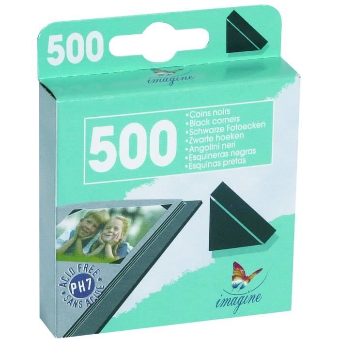 IMAGINE Boîte de 500 coins adhésifs noirs pour Album photo