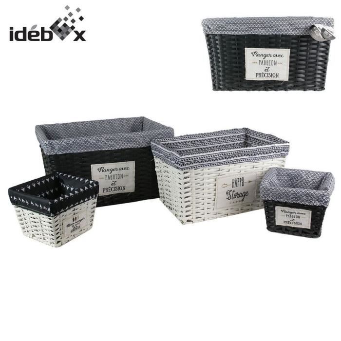 IDEBOX Lot de 4 Paniers effet osier M4 Noir - 36 L /23 L / 5,5 L / 5,5 L