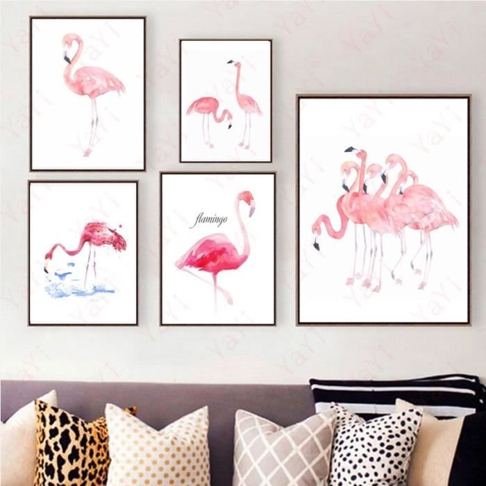 FD287 Decoration murale flamants roses aquarelle peintures décoratives modernes livingroon décoration chambre G G