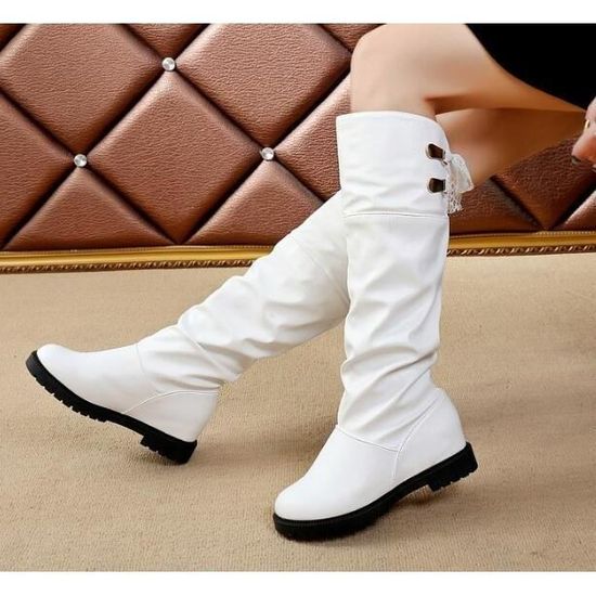 Solide Genou Couleur Bottes Mode Cuir Chaussures Long Plat Femmes Toe Pointu Brochage En Haut Femme Fille D'hiver Talon YfbvI76gy