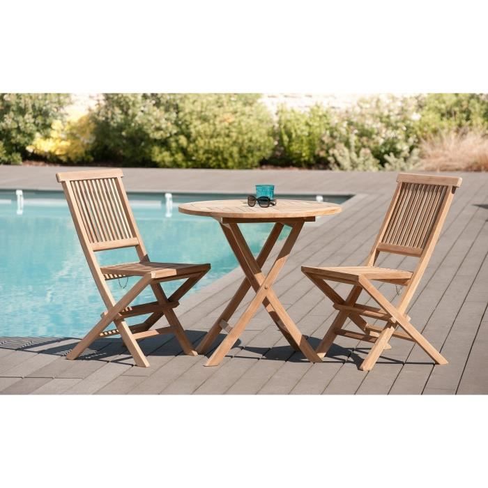 Dpi Table ronde pliante Fun teck massif - D.80xH.75 cm
