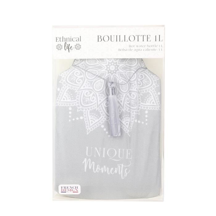 THE HOME DECO FACTORY Bouillotte - Avec pompon - 1 L - Gris