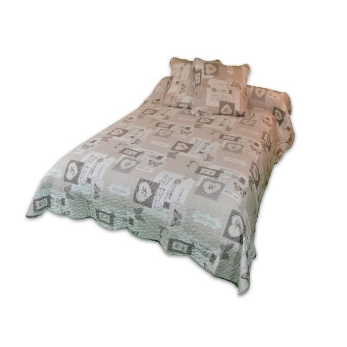 SOLEIL D'OCRECouvre lit Boutis Olivia 240x260cm avec 2 taies d'oreiller