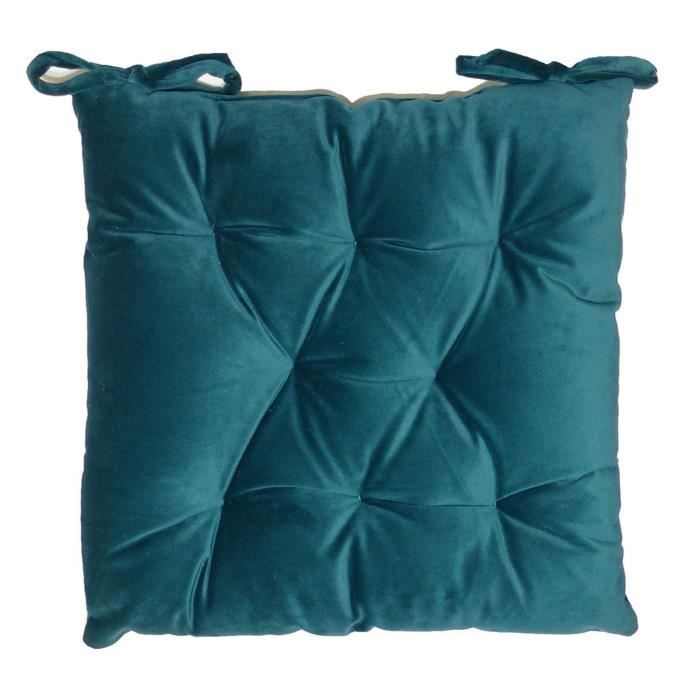 Galette de chaise velours 8 points 40x40 cm Bleu Canard