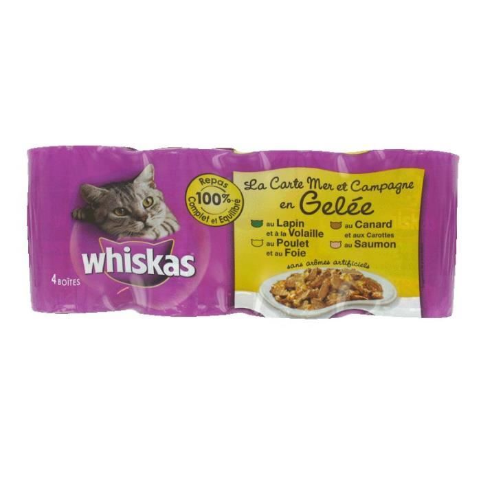 WHISKAS Bouchées En Gelée Pour Chat Saveurs Panachées Boites 4x390g