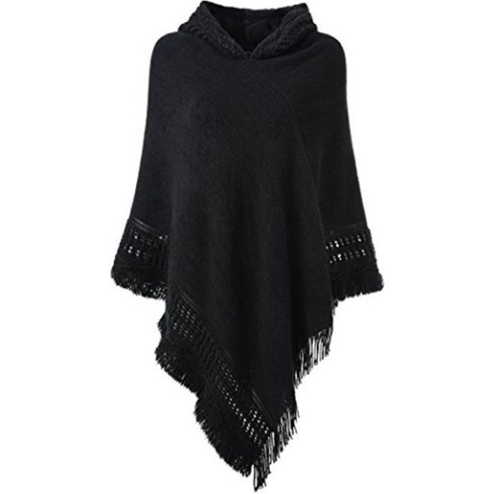 Femme Poncho a Capuche avec Franges Cape Tricote au ...