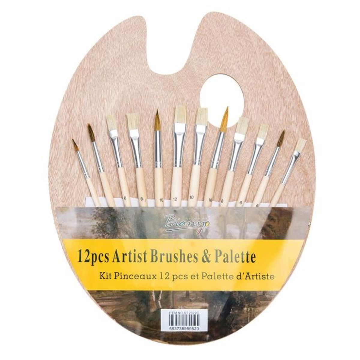 Ensemble Palette En Bois Et 12 Pinceaux Lot De Pinceaux Et Palette