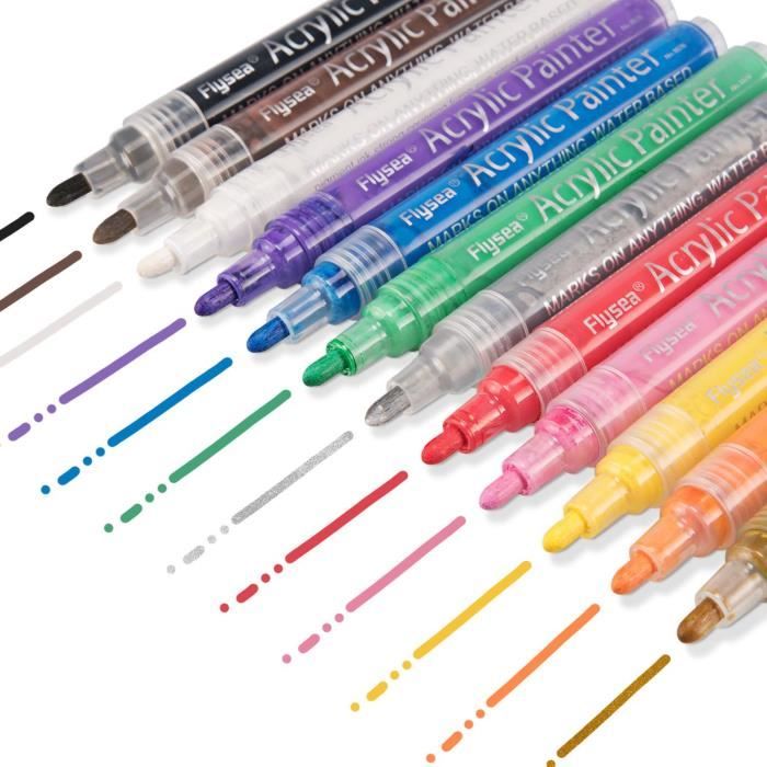 Marqueur Peinture Acrylique Keten Pointe Permanente De 12 Couleurs