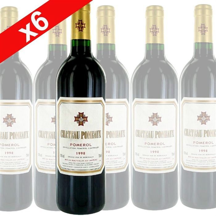 Carton de 6 Château Pomeaux   Millésime 1998   AOC Pomerol   Vin