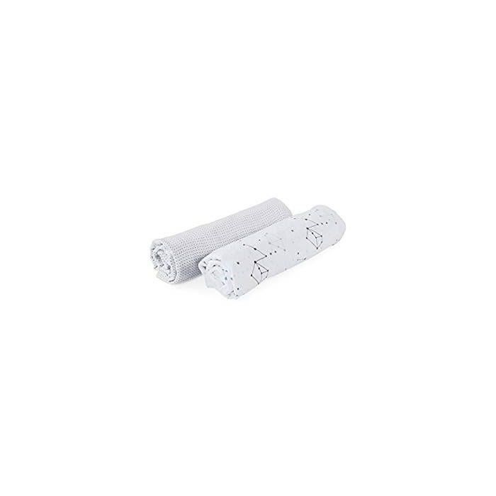 CHICCO Lot de 2 langes en mousseline de coton Pois/Zodiac