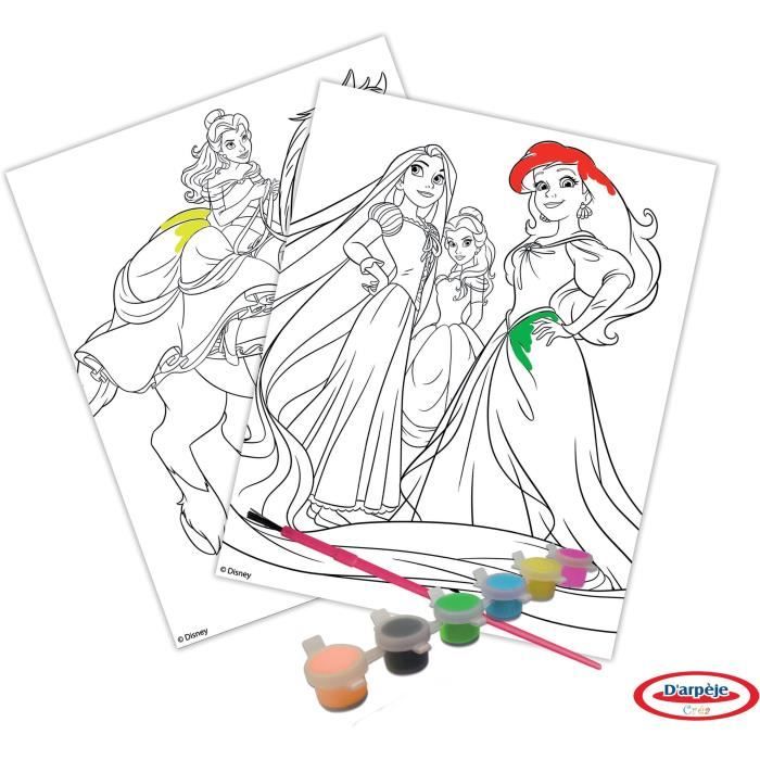 PRINCESSES - Set Peinture - Feuilles de coloriage - Pinceau - 6 peintures à l'eau