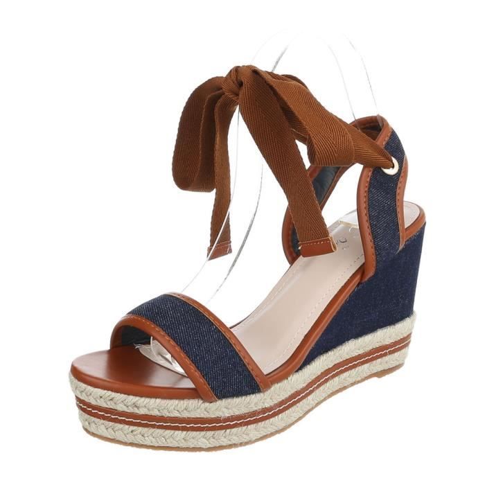 Foncé Bleu À bleu Hauts Plateau Talons Semelle Chaussures 41 Compensée Sandale Foncé Femme Escarpin zwqT6fvF
