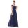 Robe de soirée longue bleu marine en dentelle plis