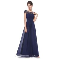 ROBE DE CÉRÉMONIE Robe de soirée longue bleu marine en dentelle plis ROBE DE CÉRÉMONIE Robe de soirée longue bleu marine en dentelle plis