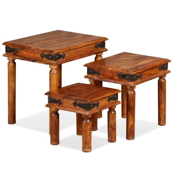 Basse Bois En Pcs Table Vintage Sesham Gigogne 3 De Marron Massif XN8nOw0kPZ