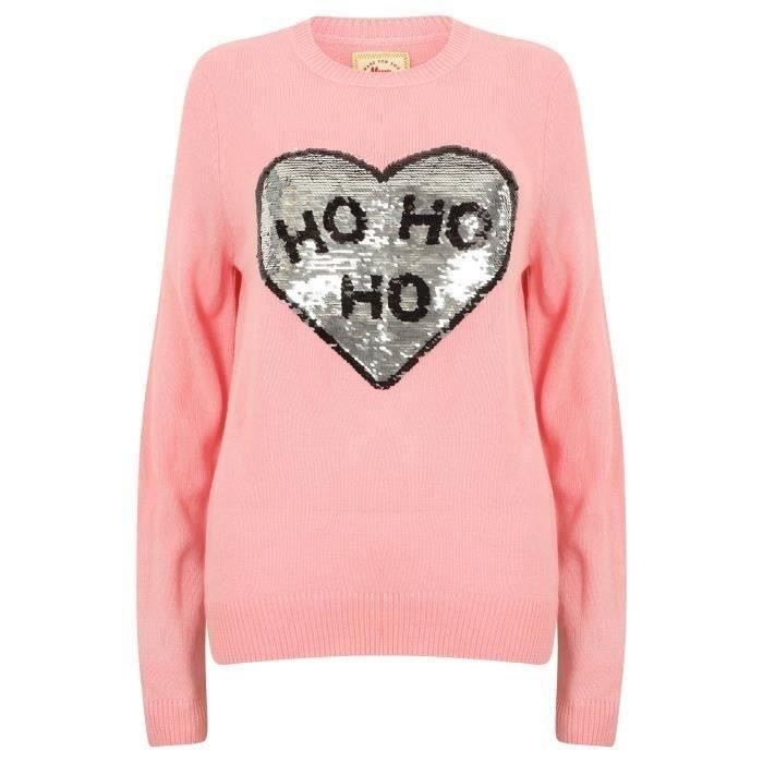 MERRY CHRISTMAS Pull de Noël Sequin réversible Rose Femme
