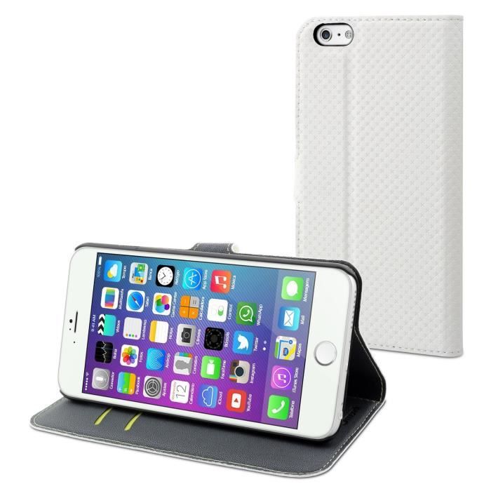 MUVIT Wallet Folio Etui - Rangement carte - Blanc - Pour Apple Iphone 6, 6s +