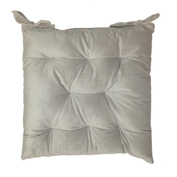 Galette de chaise velours 8 points 40x40 cm Gris Clair