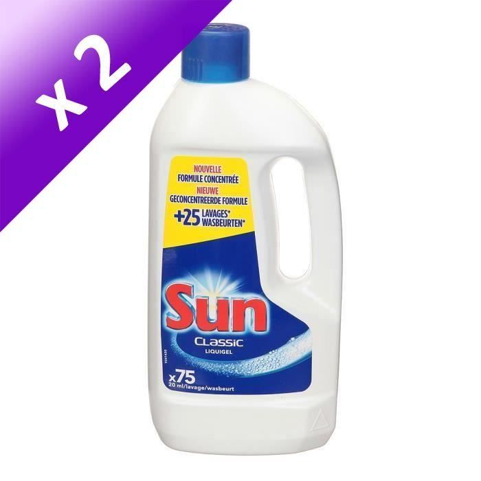 SUN Lave-vaisselle Liquide de lavage Classic standard - 75 doses - 1,5 L (Lot de 2)