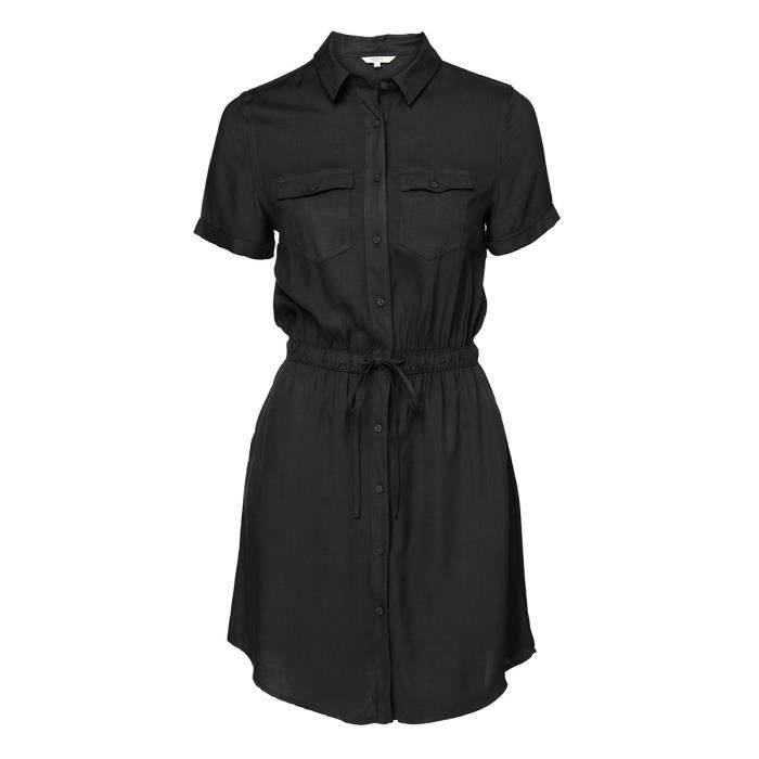 DEELUXE - Robe Chemise Noire Manches Courtes