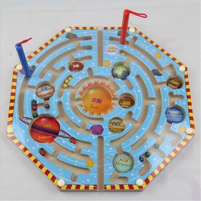 Labyrinthe Magnétique En Bois Pour Enfants 1-6 Ans - 23x16 Cm - Jeu Éducatif D'Association De Couleurs Et De Comptage - Avec 10 Autocollants Dinosaures