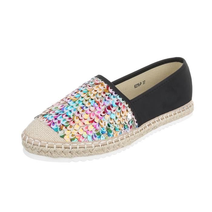 Chaussures Mocassin Flâneurs Or argent Noir noir Espadrilles Femme 41 rFrZOnP