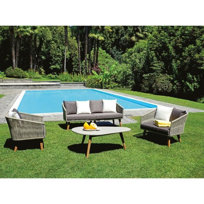 Salon De Jardin En Aluminium Coloris Naturel Achat Vente Salon
