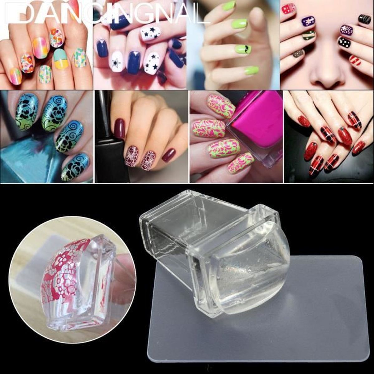ACCESSOIRE POSE VERNIS Stamping Tampon Transparent gle Pochoir Décorati