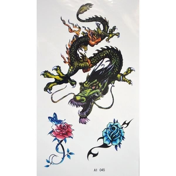 tattoo tatouage temporaire de motif dragon et fleurs mod: a1 045